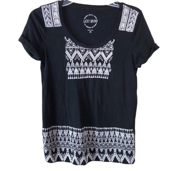 Lucky Brand Black Embroidered T Shirt SZ XS - Picture 1 of 6